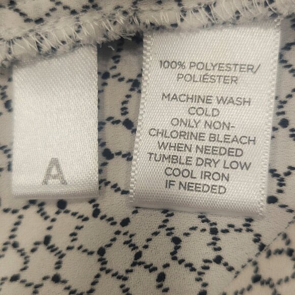 LOFT Women's White Black Abstract Print Button Up Roll Tab Sleeve Blouse - Sz - Picture 9 of 11